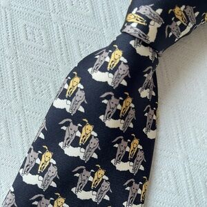 Sonia Rykiel Black and Gold Patterned Tie dog hand made in France silk
